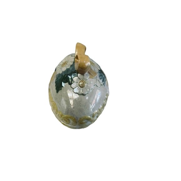 Ceramic Easter Egg Bow Flowers Lidded Dish Trinket Box Hand painted 6 1/3" x 4 1 - Picture 6 of 10